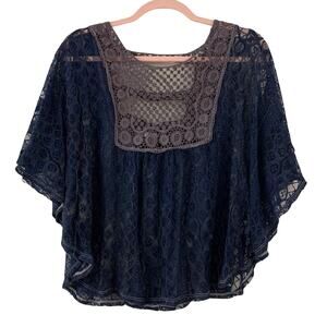 BLU PLANET Black Lace Bohemian Short Sleeve Blouse Large